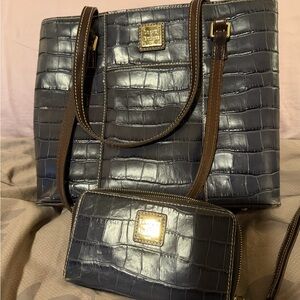 Dooney & Bourke Navy Crocodile-Embossed Shoulder Bag and Wallet